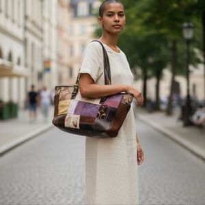 vintage coach Elegant Patchwork Tote Bag in Purple and Brown RARE